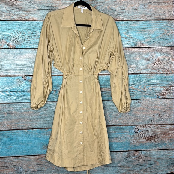Derek Lam 10 Crosby Jayce Cutout Shirt Dress Size 10 Light Khaki - Picture 3 of 11
